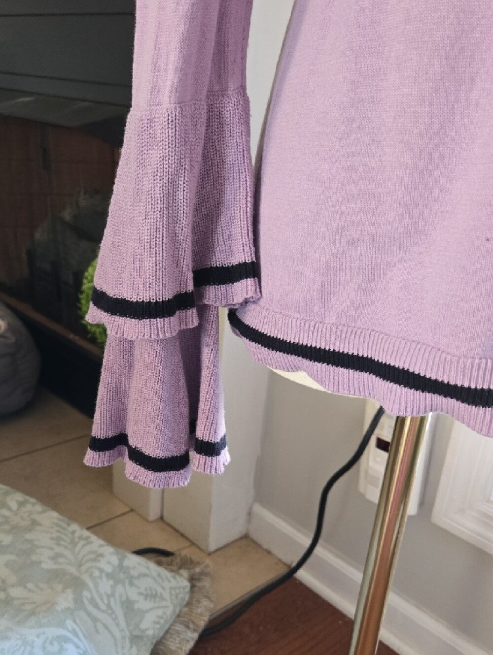 CeCe Lavender Knit Top with Black Edge Detail - Picture 3 of 4
